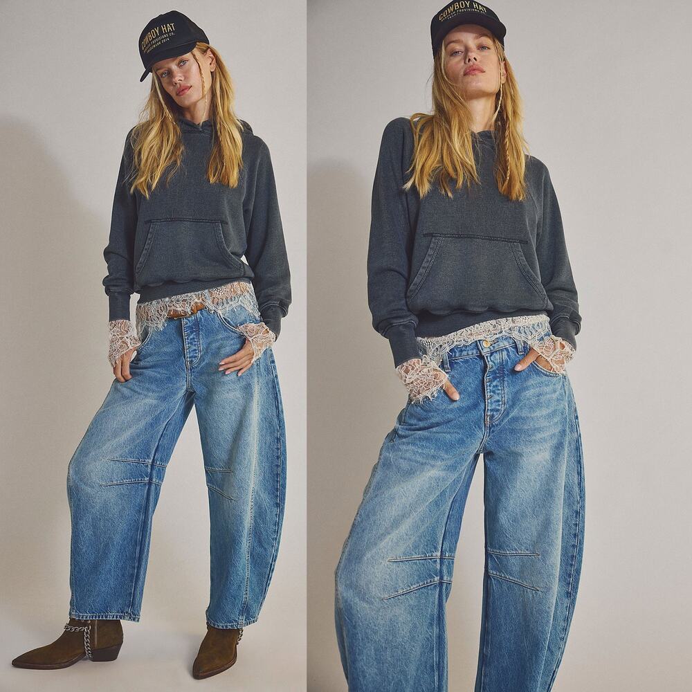 Free People Blue Good Luck Barrel Jean Like New